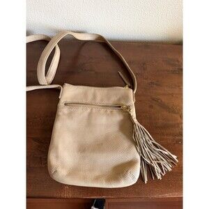 HOBO Cream Leather Crossbody Bag Tassel Zip Pocket Small Shoulder Purse C